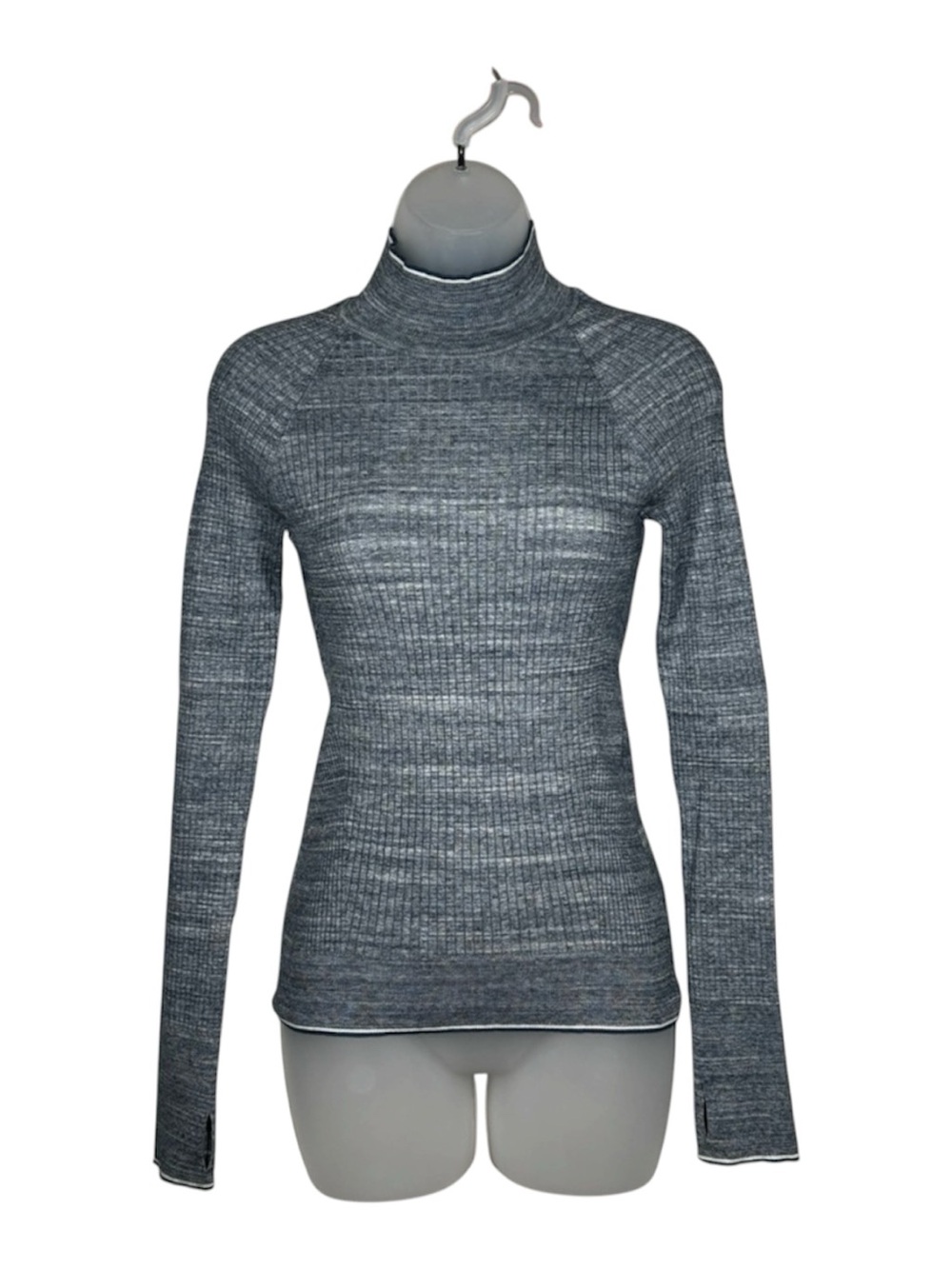 Victoria Secret Heathered Blue Ribbed Sweater With Thumb Holes Size Small Petite